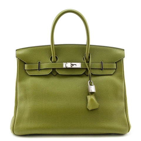 Hermes Birkin 35 Vert Chartreuse Fjord Leather Bag