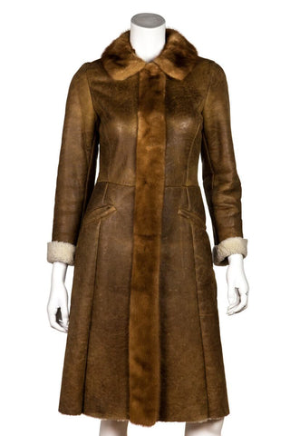  Prada Brown Sheep Shearling And Dyed Mink Coat Size XS | IT 40