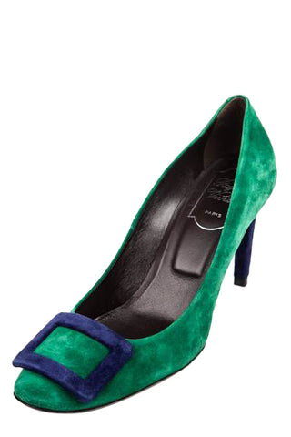 Shop the gently preowned Roger Vivier Green & Blue Suede Pumps Size US 7.5 | EU 37.5