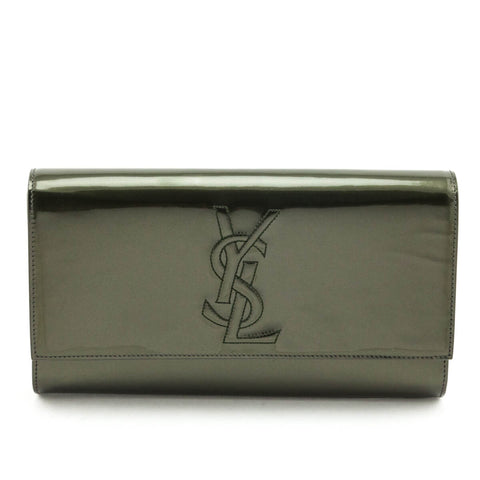 Shop the Saint Laurent Khaki Green Patent Large Belle De Jour Clutch