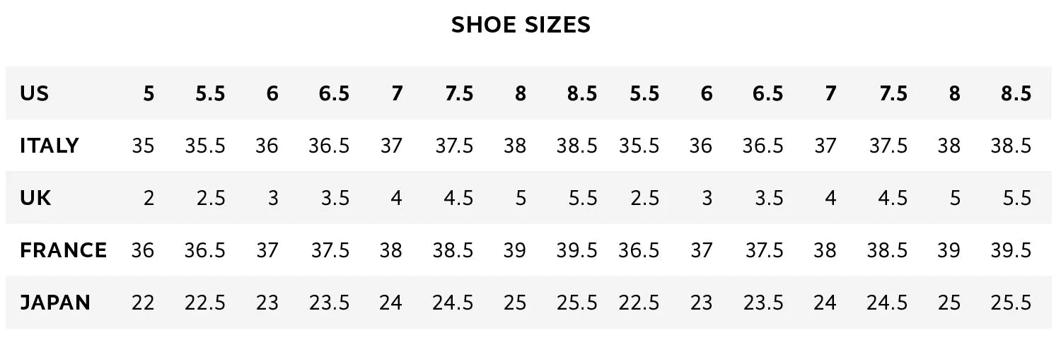 Authentic preowned designer shoe sizing chart