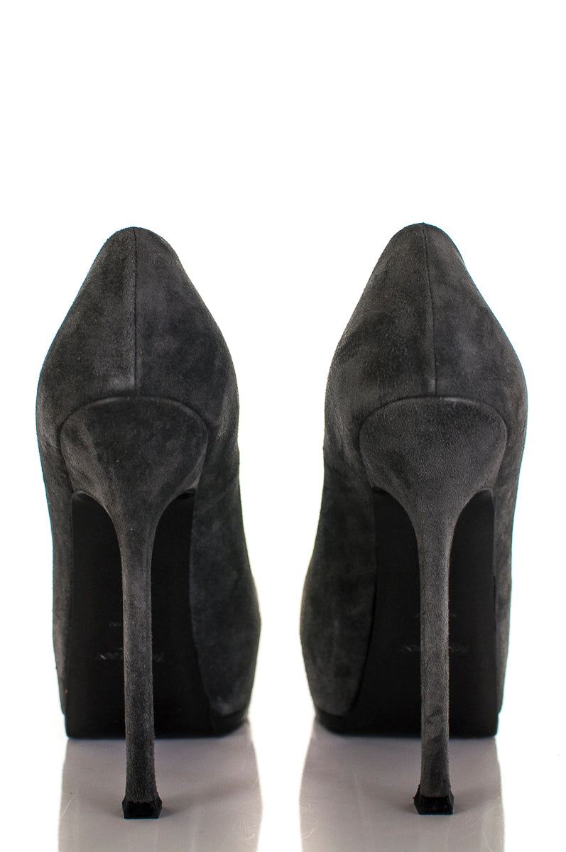 gray platform pumps