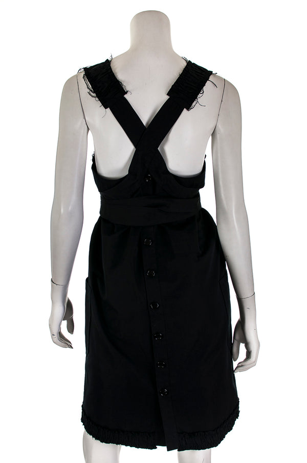 Saint Laurent Black Cotton Blend Belted Dress - Little Black Dress CA