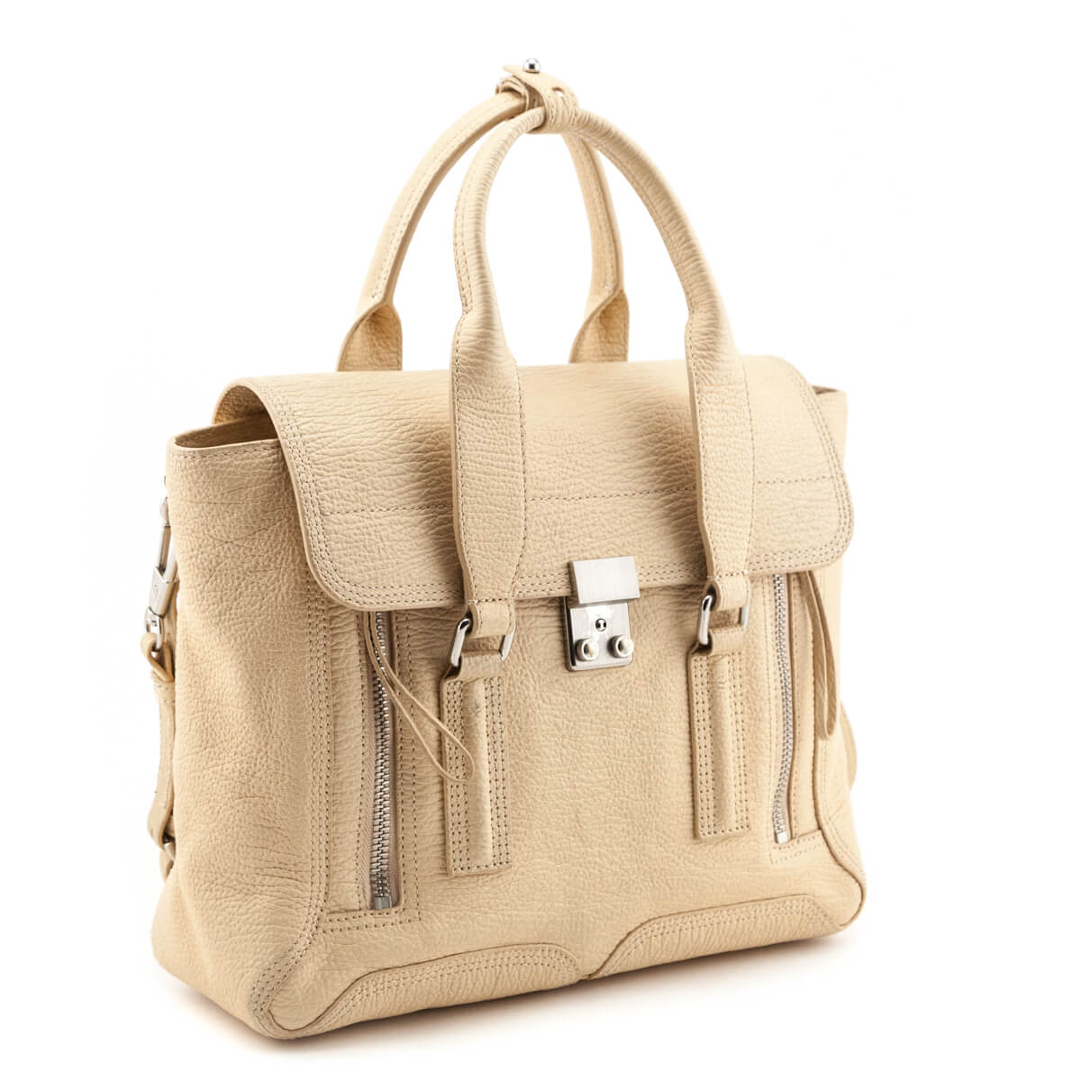 3.1 Phillip Lim Beige Textured Calfskin Medium Pashli Satchel