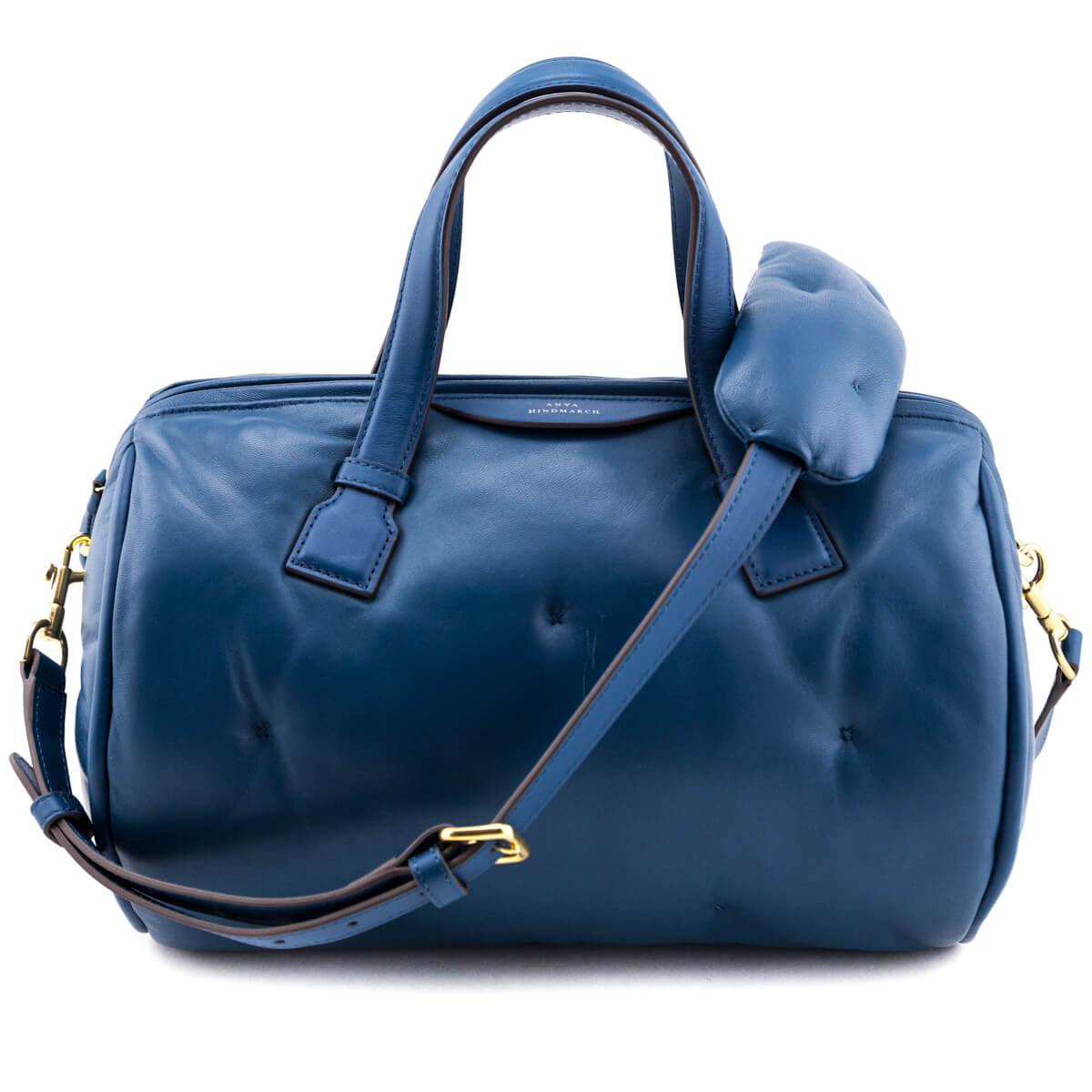 Anya Hindmarch Blue Leather Chubby Barrel Crossbody - Designer Bags CA