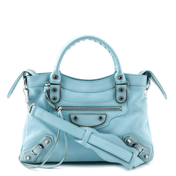 Balenciaga Light Blue Chevre Silver Metallic Edge Town Bag