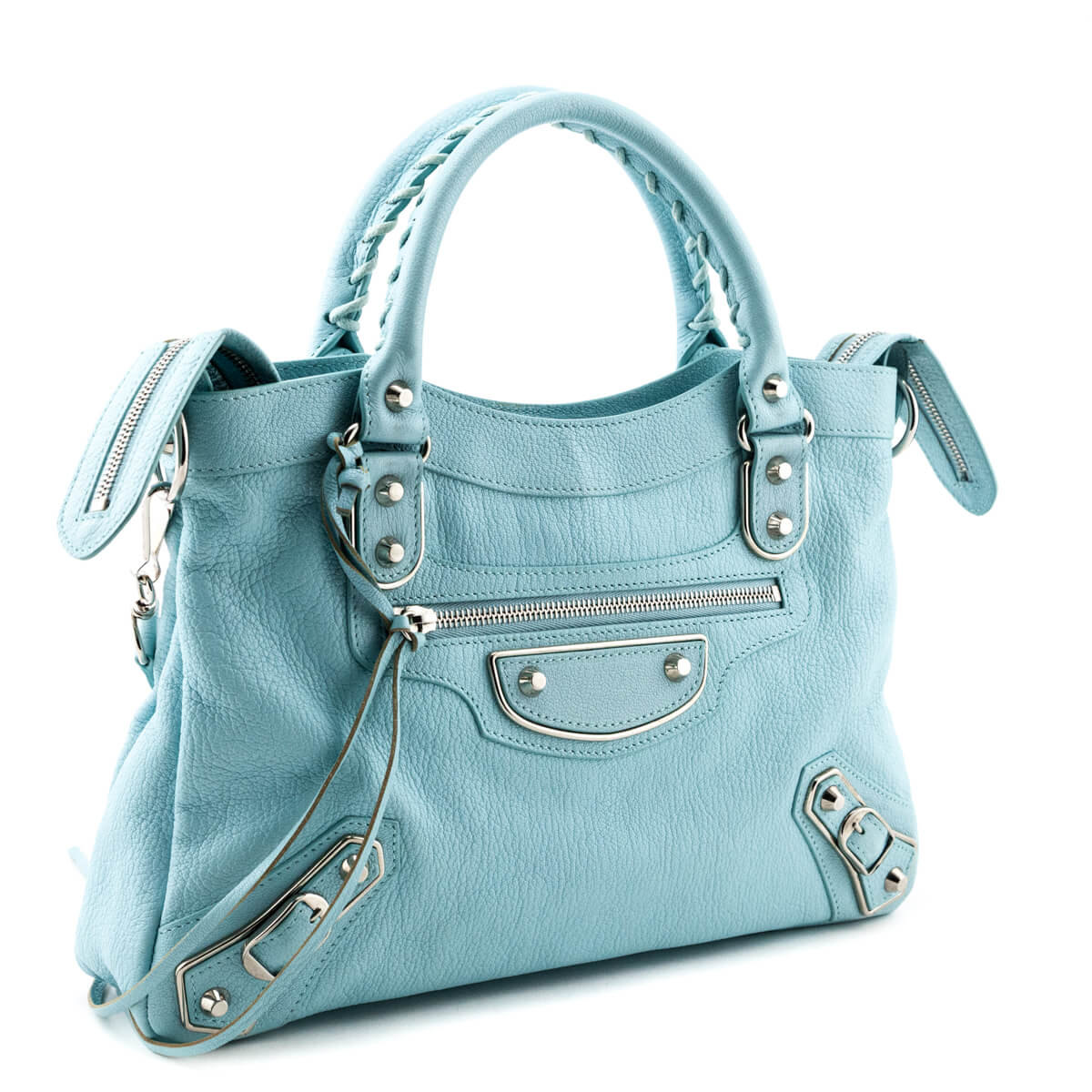 Balenciaga Light Blue Chevre Silver Metallic Edge Town Bag