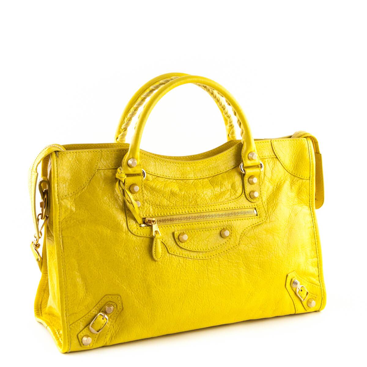Balenciaga Curry Lambskin Giant 12 Gold City Bag - Shop Balenciaga Handbags