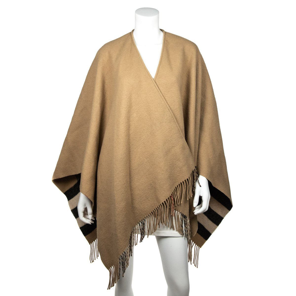 Burberry Beige Wool Fringe Reversible Cape/Poncho - Luxury Consignment