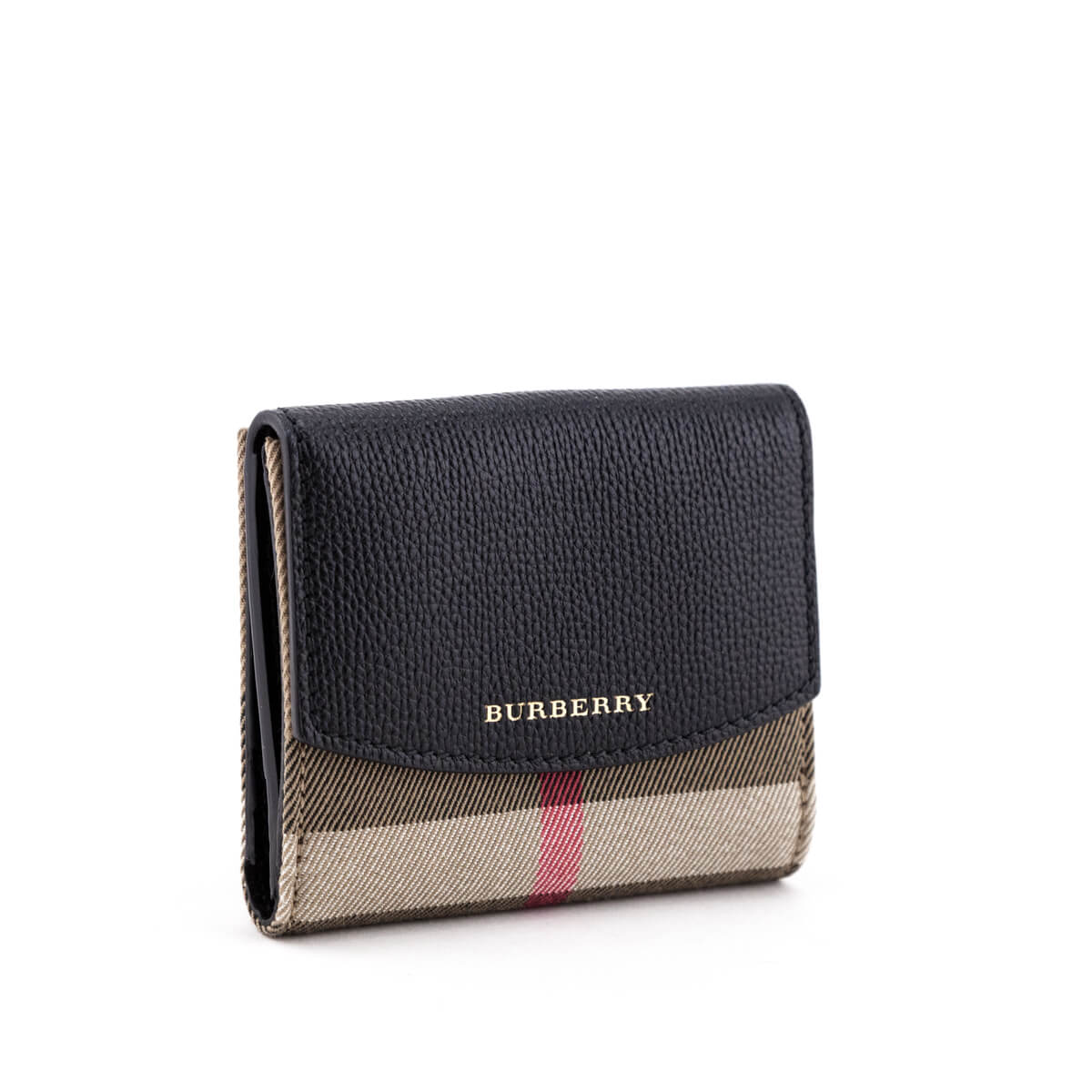 Burberry Black Grained Calfskin House Check Luna French Wallet