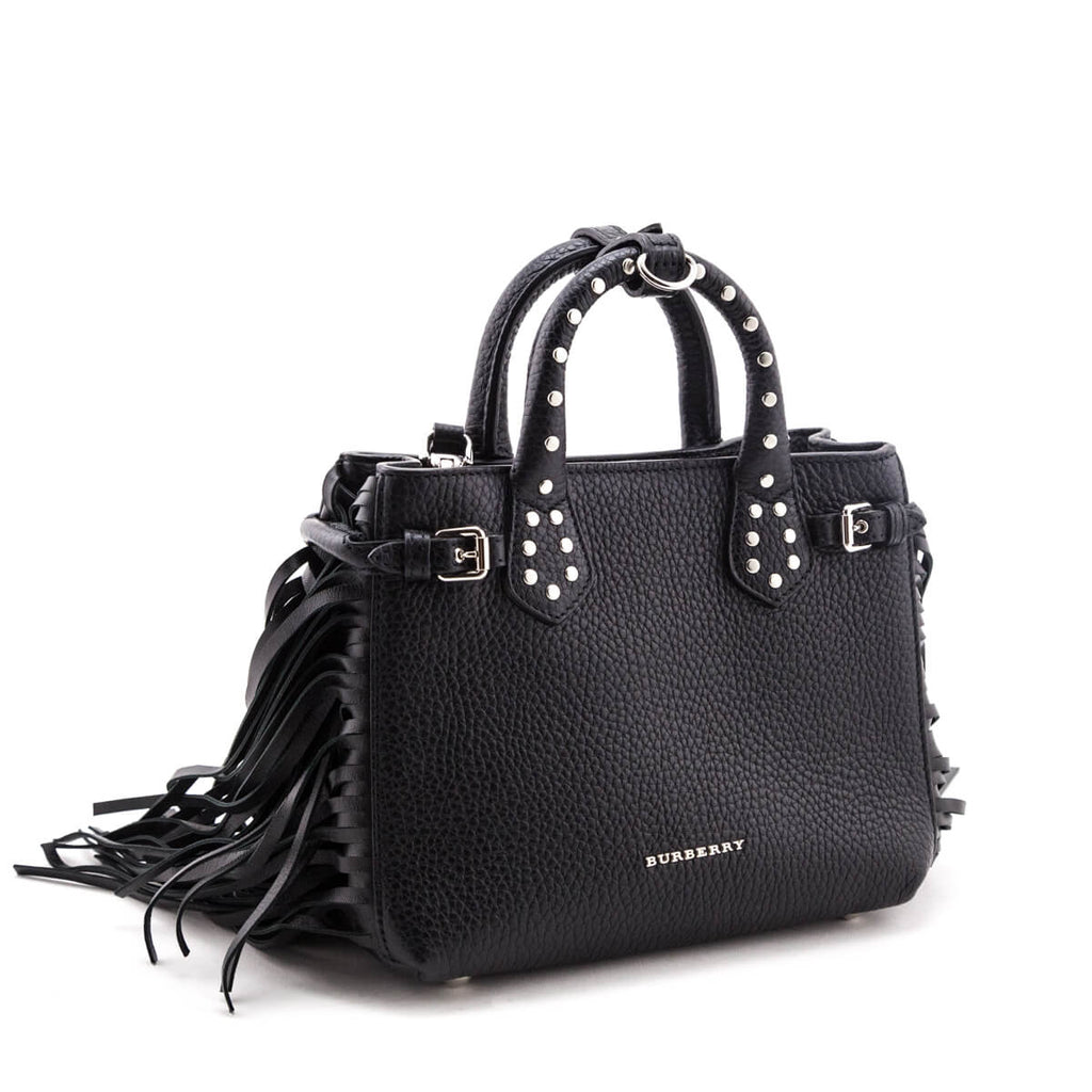 Burberry Black Grained Calfskin Studded Fringe Baby Banner Tote