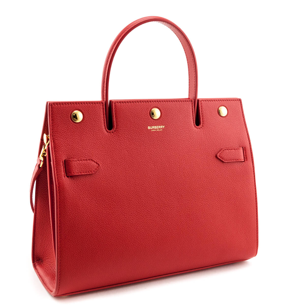 Burberry Bright Red Grained Calfskin Small Two-Handle Title Bag