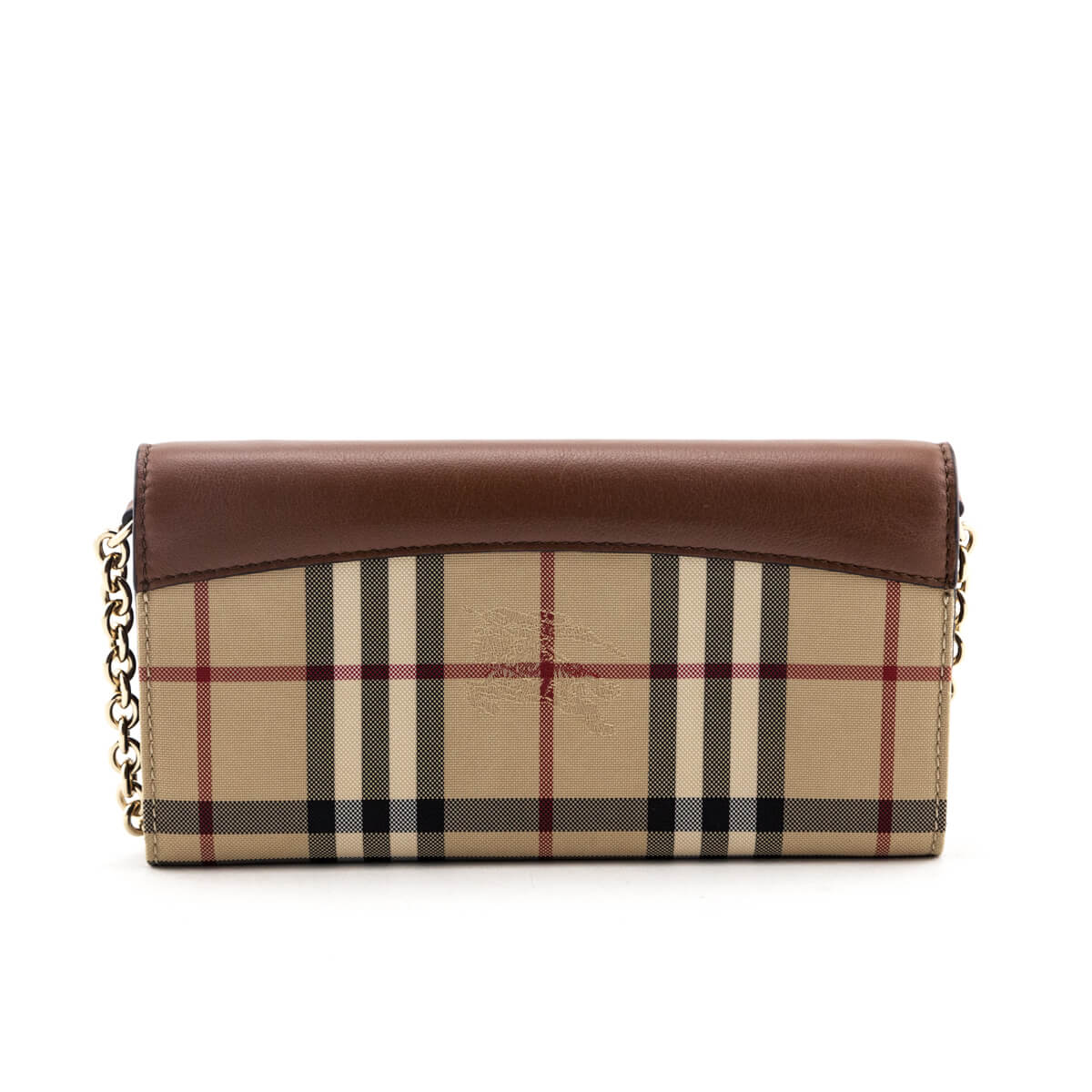 Burberry Brown Derby Calfskin House Check Henley Wallet On Chain