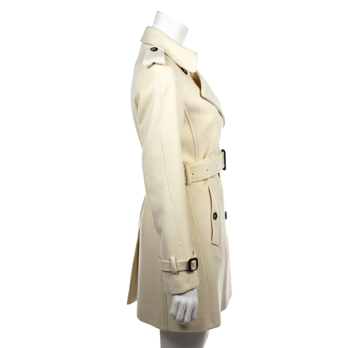 Burberry Ivory Wool Double Breasted Belted Coat - Burberry CA