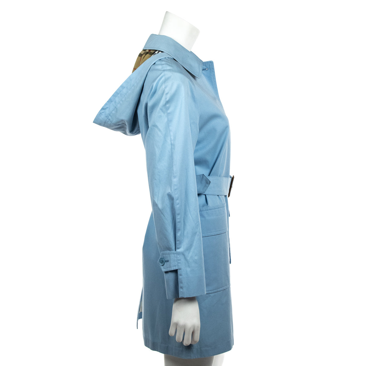 Burberry London Light Blue Hooded Trench Coat - Consign Burberry CA