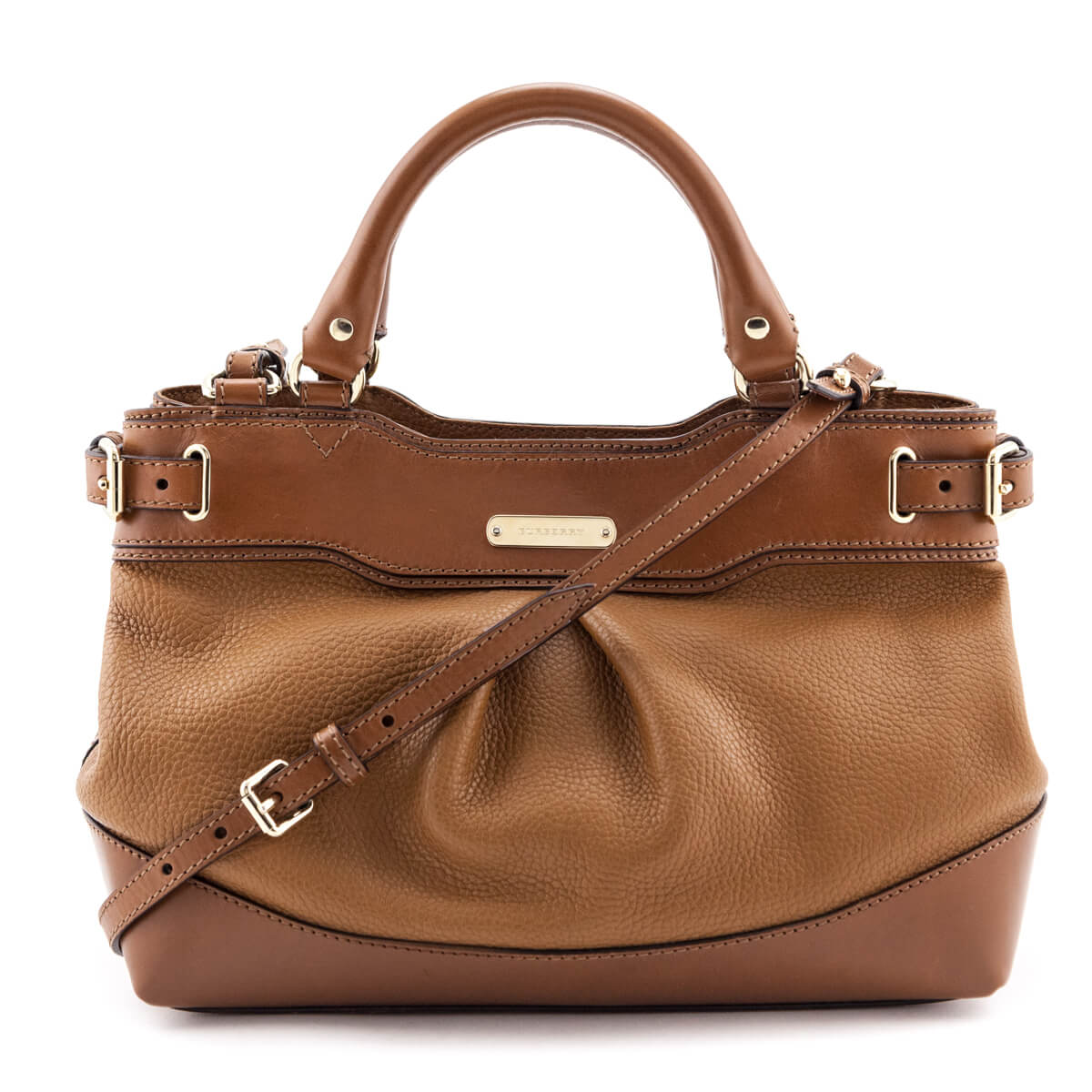 Burberry Tan Smooth & Grained Leather Satchel - Shop Designer Bags