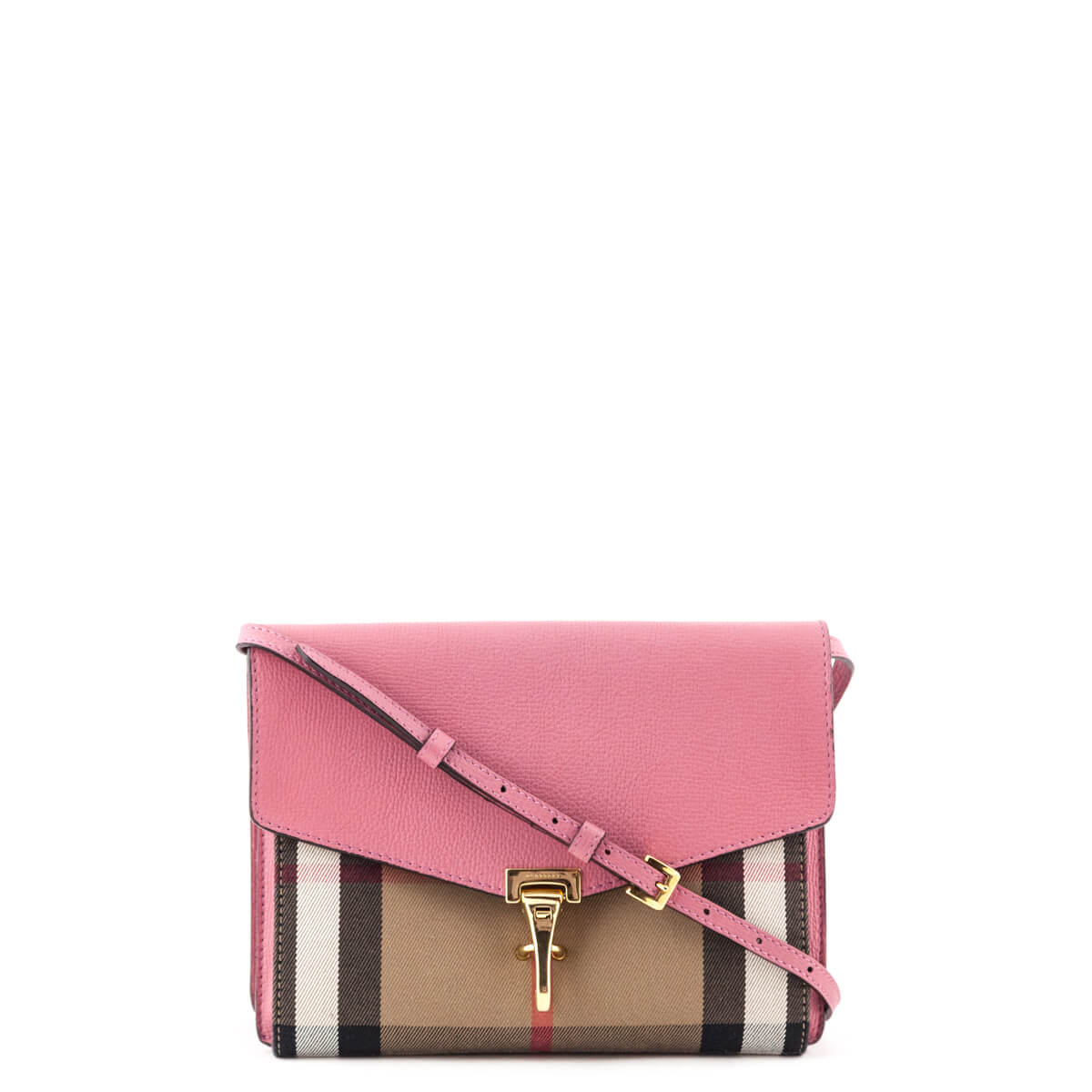 Burberry Pink Calfskin and House Check Small Crossbody Bag