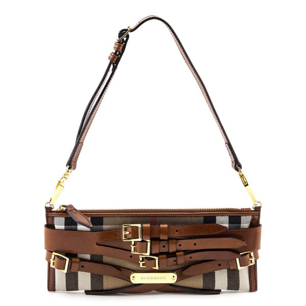 Burberry Tan House Check Bridle Mini Parmoor Convertible Clutch