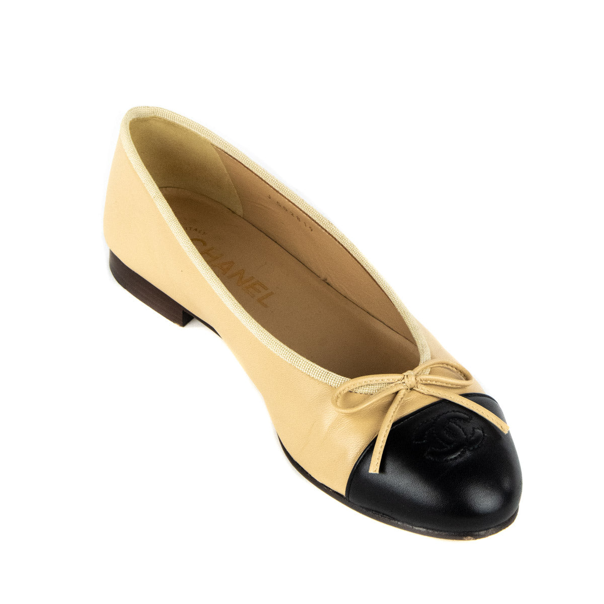 Chanel Beige Leather CC Cap Toe Ballet Flats - Chanel Resale Canada