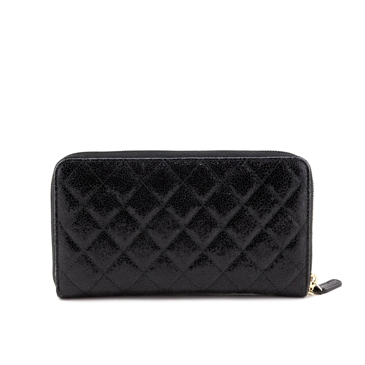 Chanel Black Crackled Patent Caviar Leather Zip Around Organizer Walle