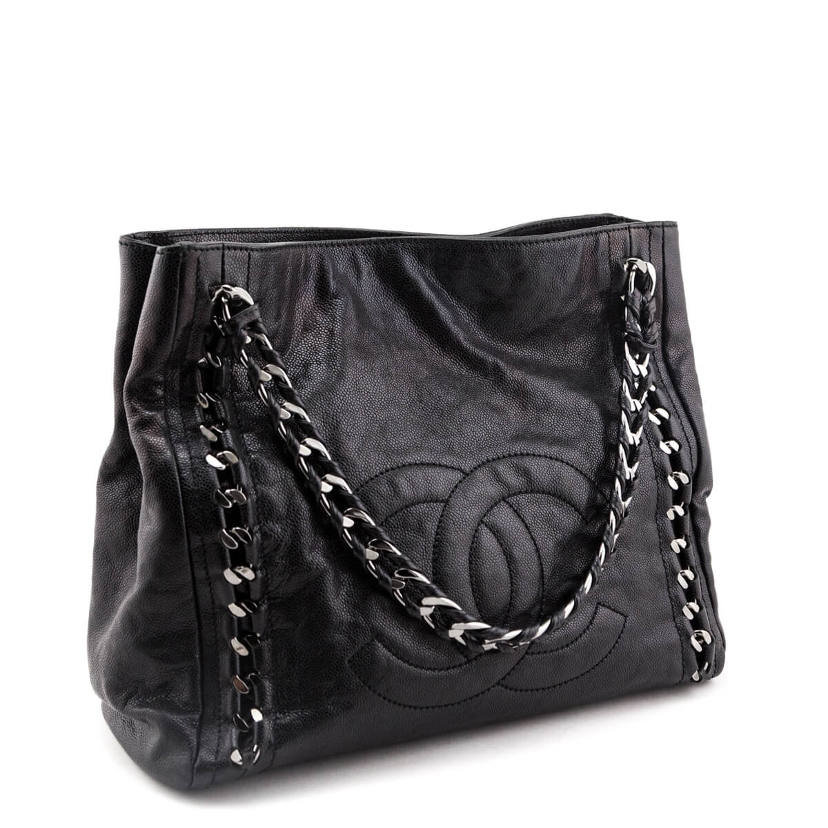 Chanel Black Glazed Micro Caviar Modern Chain Tote - Chanel Handbags