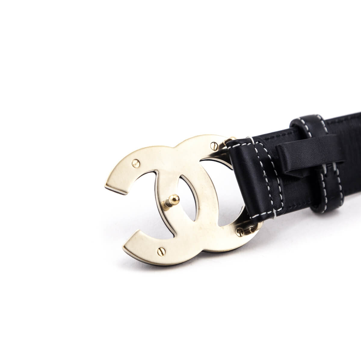 Chanel Black Leather CC Topstitch Belt - Chanel Consigment Canada