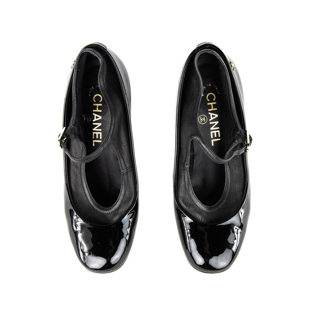 Chanel Black Patent Leather Mary Janes Pumps - Designer Shoes Canada