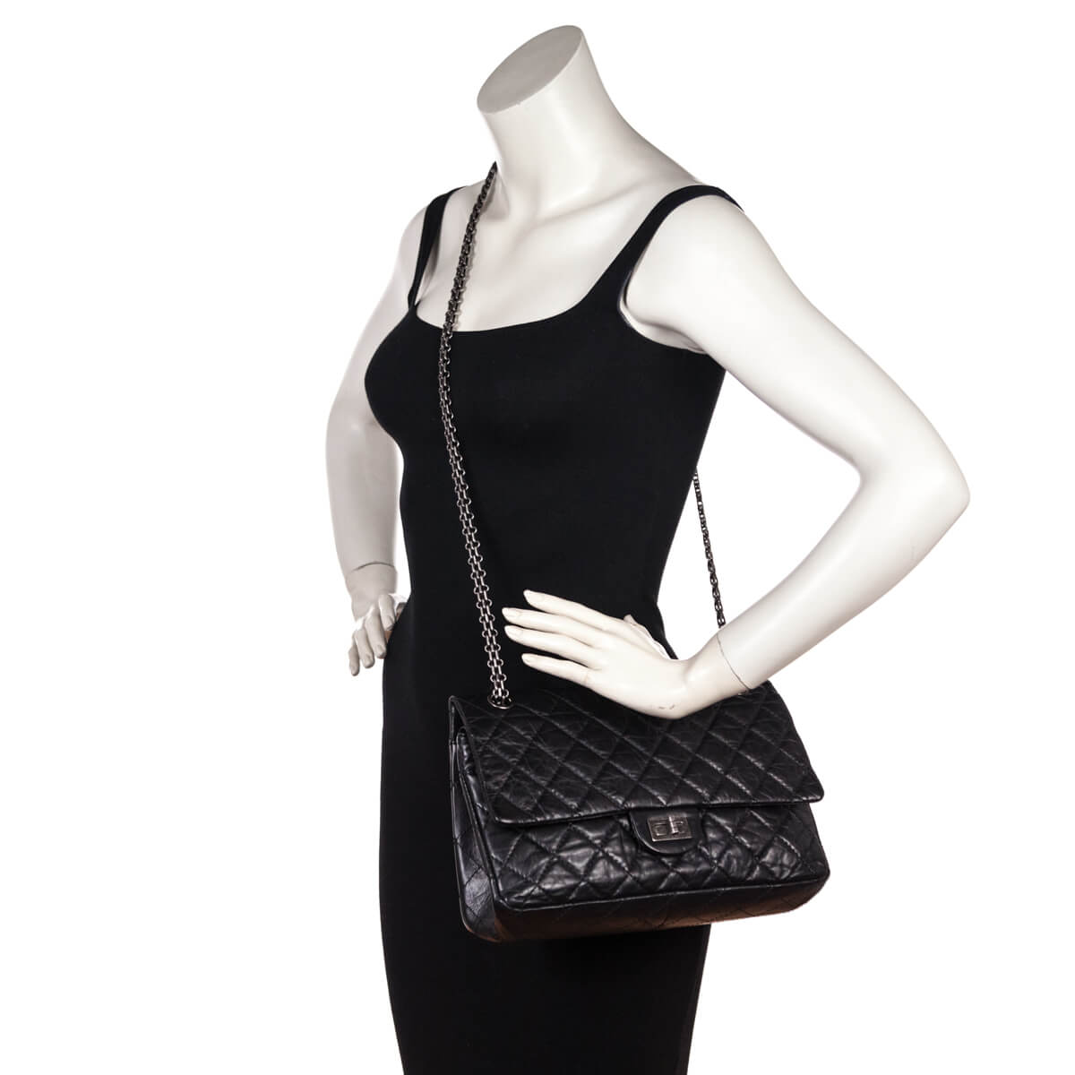 CHANEL Black Satin Croc Embossed 255 Reissue Flap Bag Size 226  Dearluxe