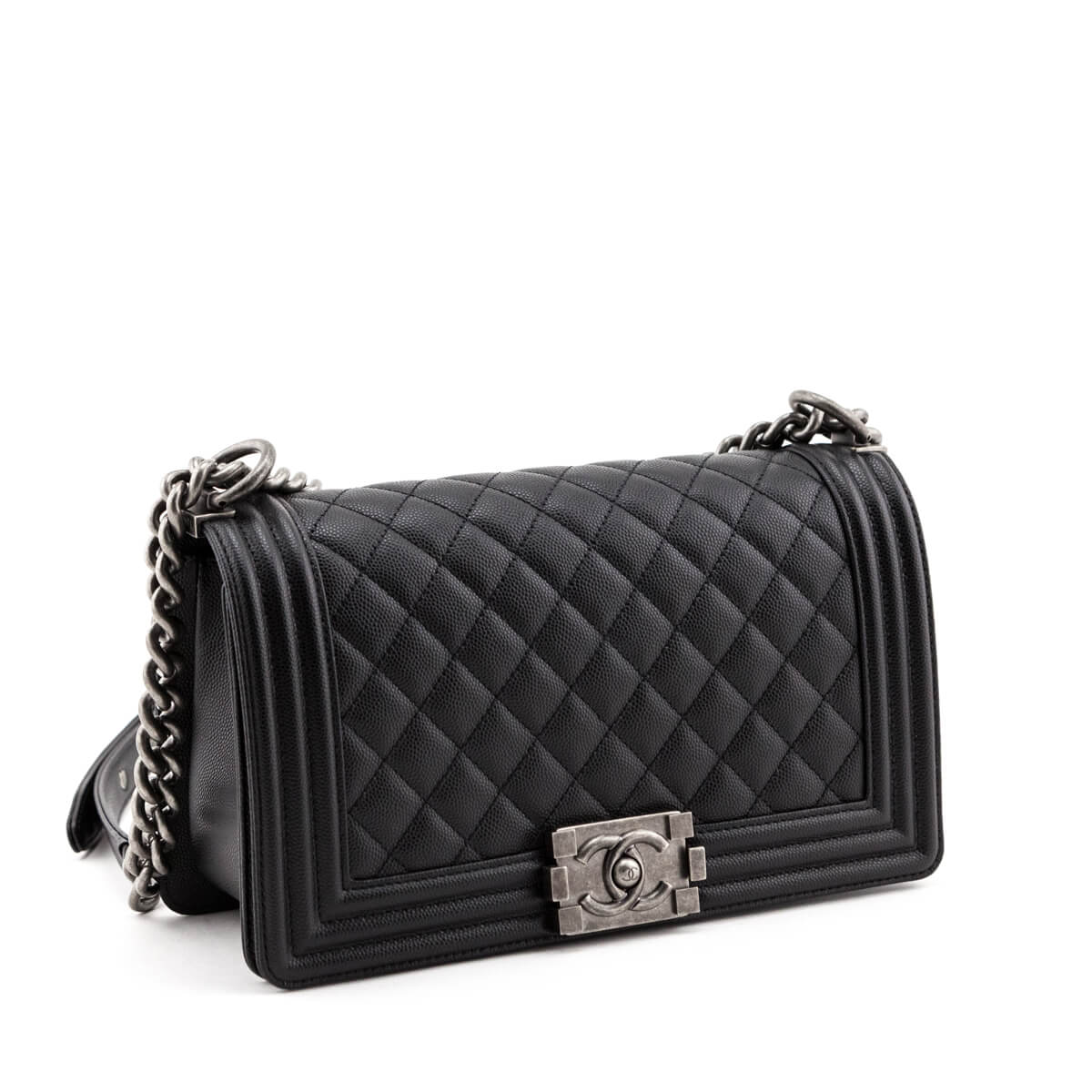 Chanel Black Quilted Caviar Medium Boy Flap Bag RHW - Chanel Handbags