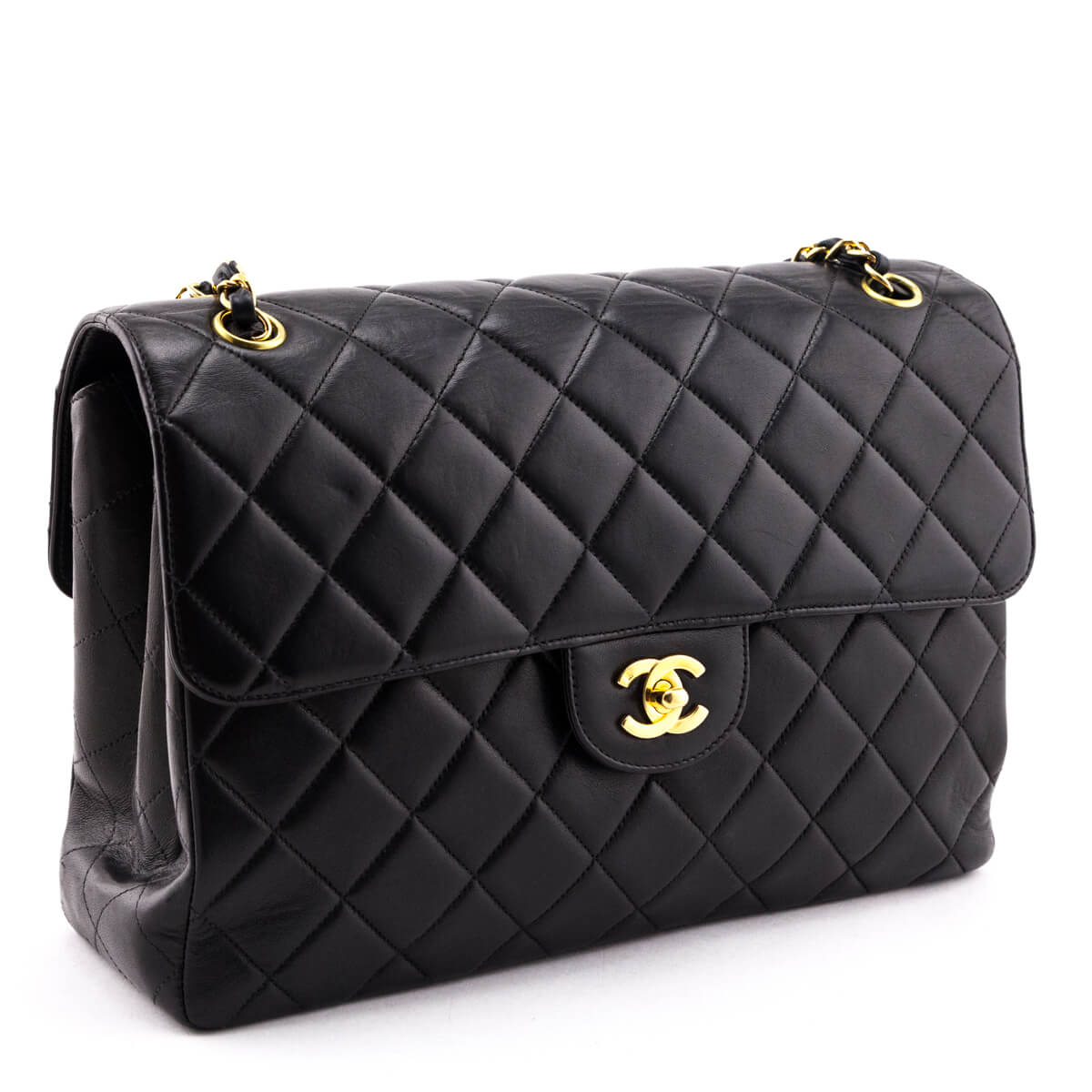 Chanel Black Quilted Lambskin Vintage Jumbo Double Sided Classic Flap