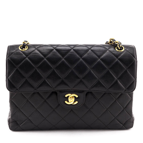 Chanel Black Quilted Lambskin Vintage Jumbo Double Sided Classic Flap