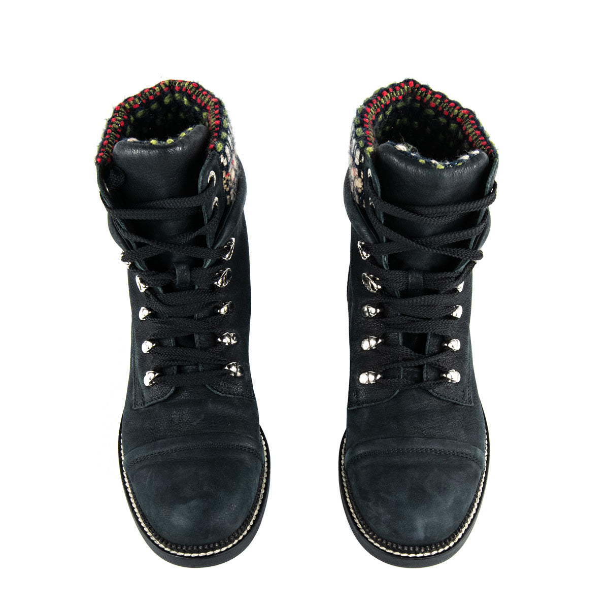 Chanel Black Tweed Lace-Up Combat Boots - Consign Chanel CA