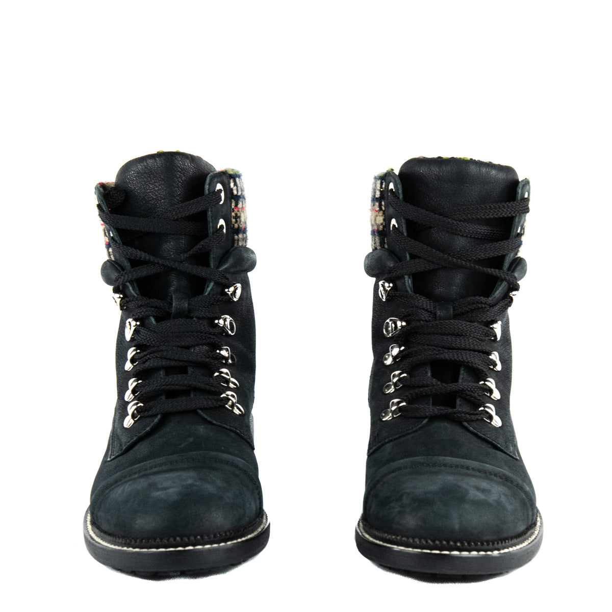 Chanel Black Tweed Lace-Up Combat Boots - Consign Chanel CA