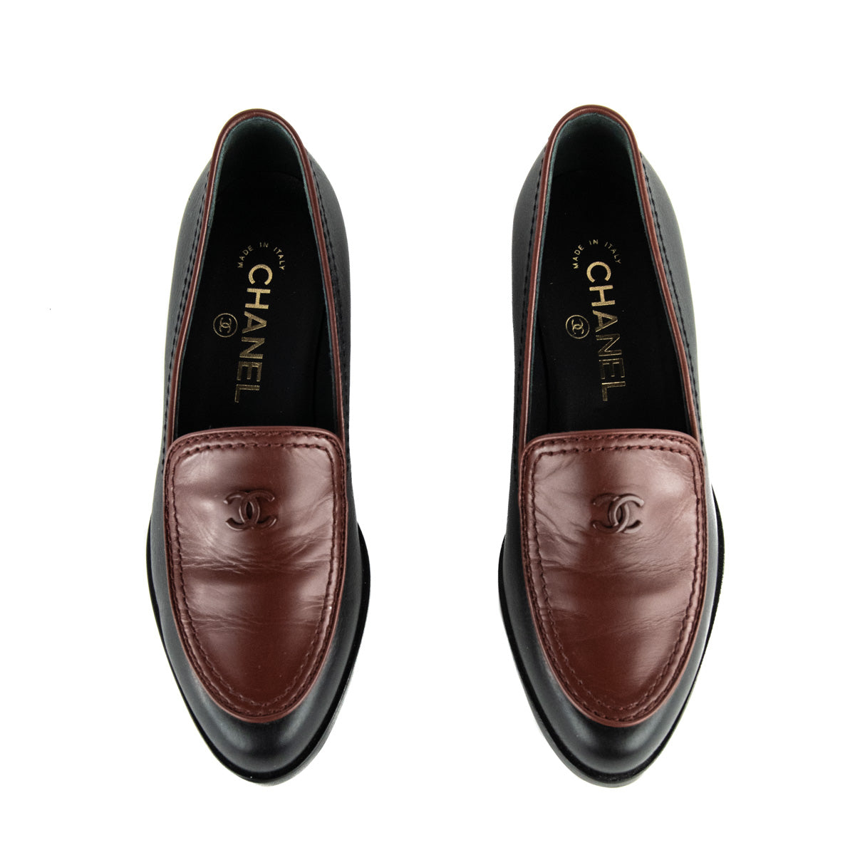 Chanel Black & Burgundy CC Loafers - Secondhand Chanel Loafers Canada