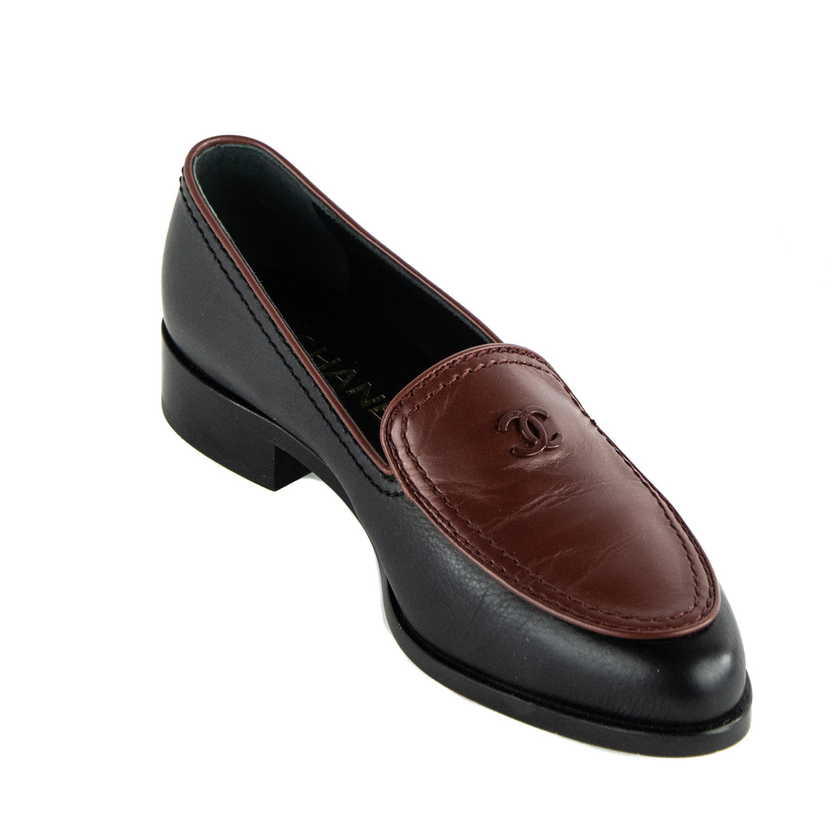 Chanel Black & Burgundy CC Loafers - Secondhand Chanel Loafers Canada