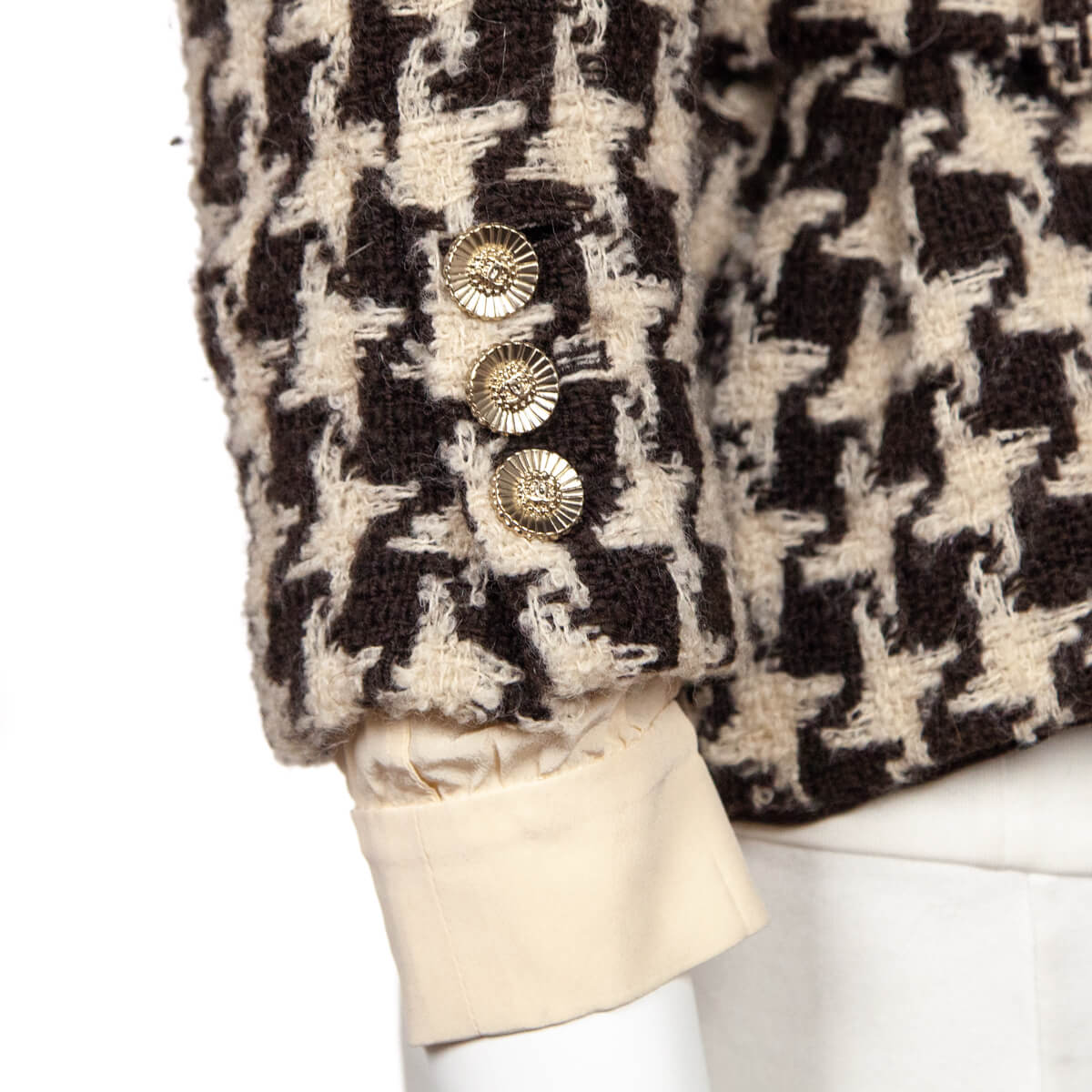 Chanel Chocolate & Beige Tweed Houndstooth Belted Evening Jacket Size