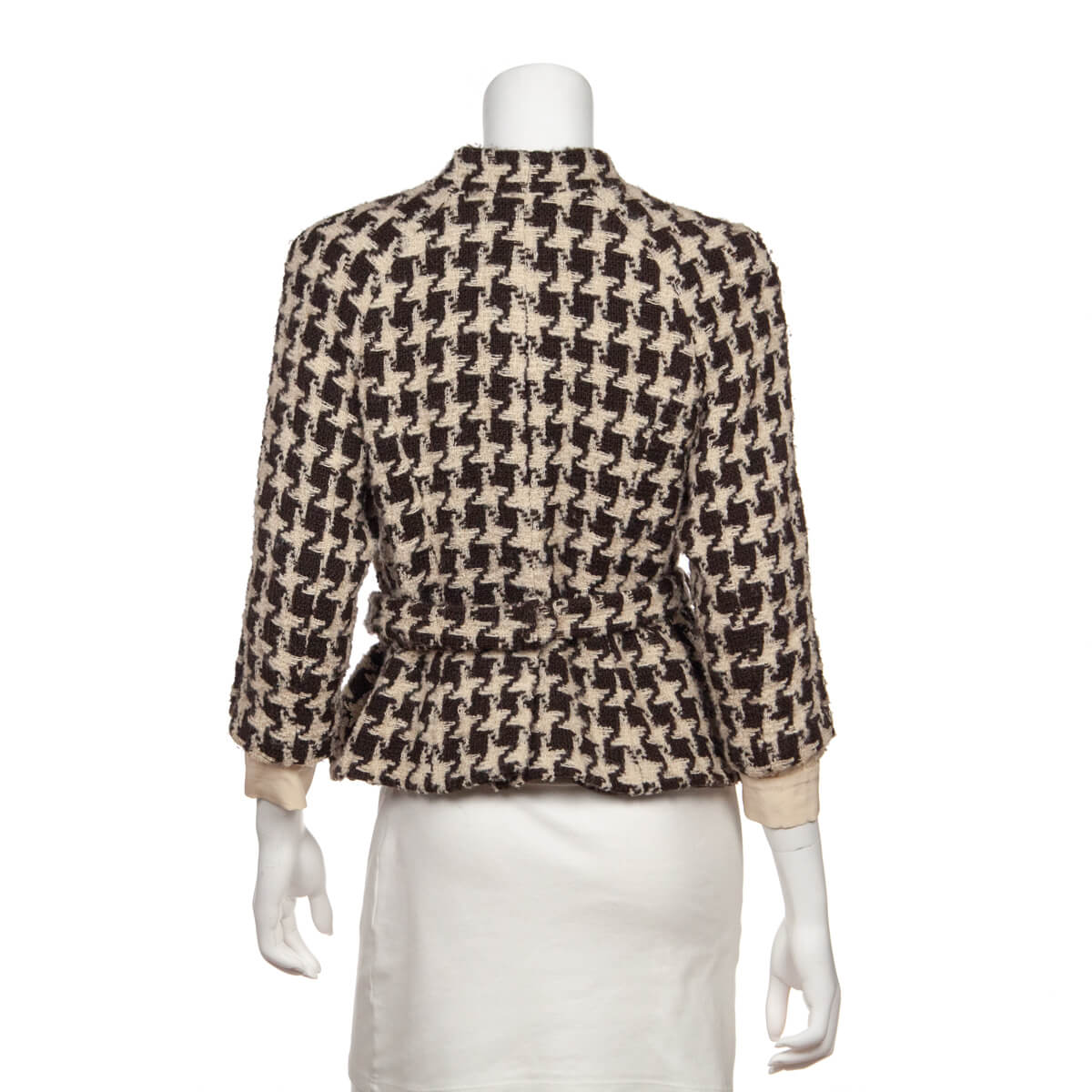 Chanel Chocolate & Beige Tweed Houndstooth Belted Evening Jacket Size