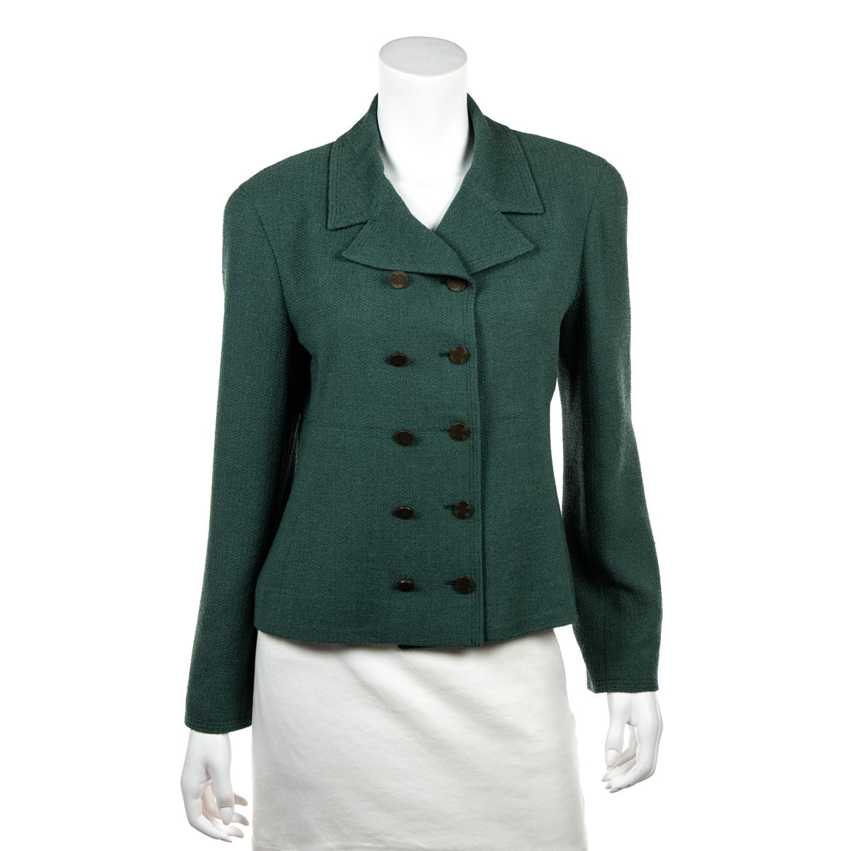Chanel Green Tweed Vintage Double Breasted Jacket - Chanel Jackets CA