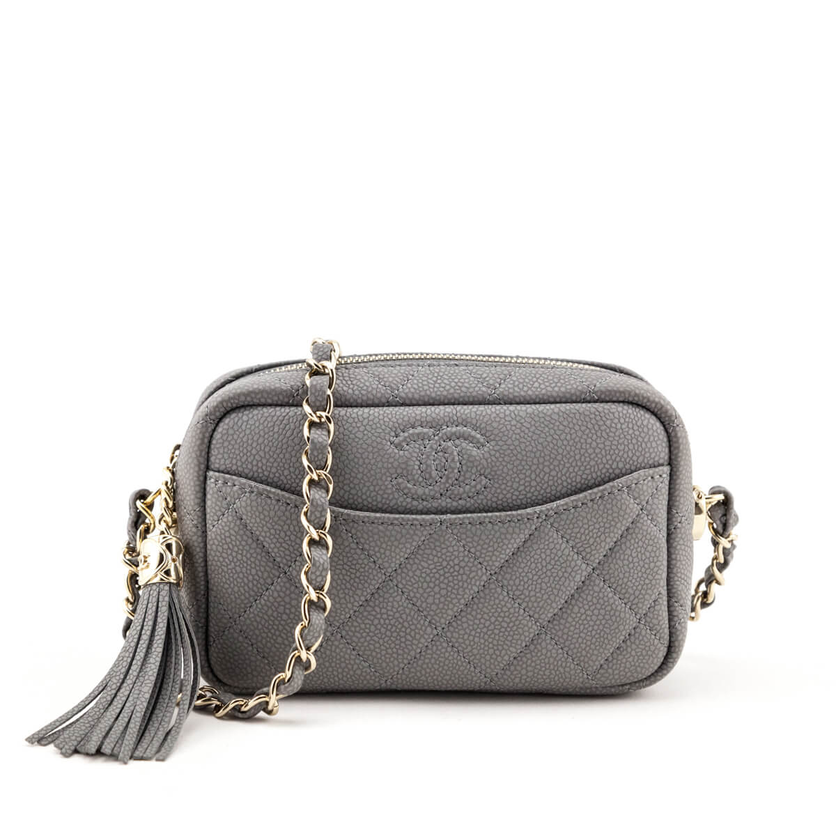 Chanel Gray Quilted Caviar Mini Coco Tassel Camera Bag