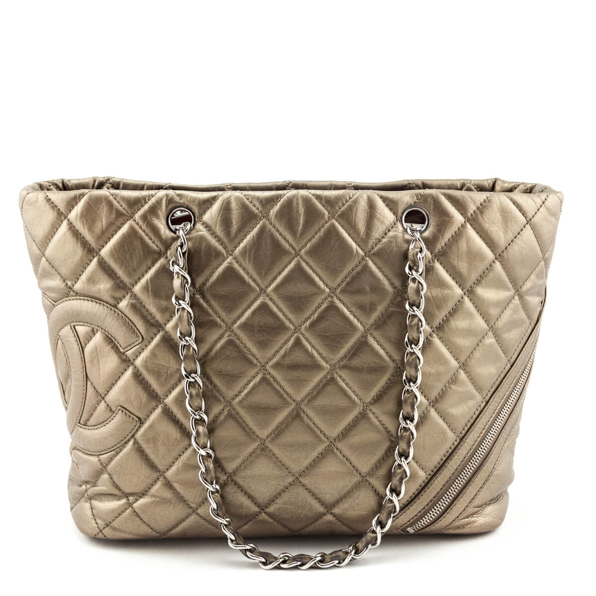 Chanel Metallic Bronze Quilted Aged Calfskin Large Cotton Club Tote