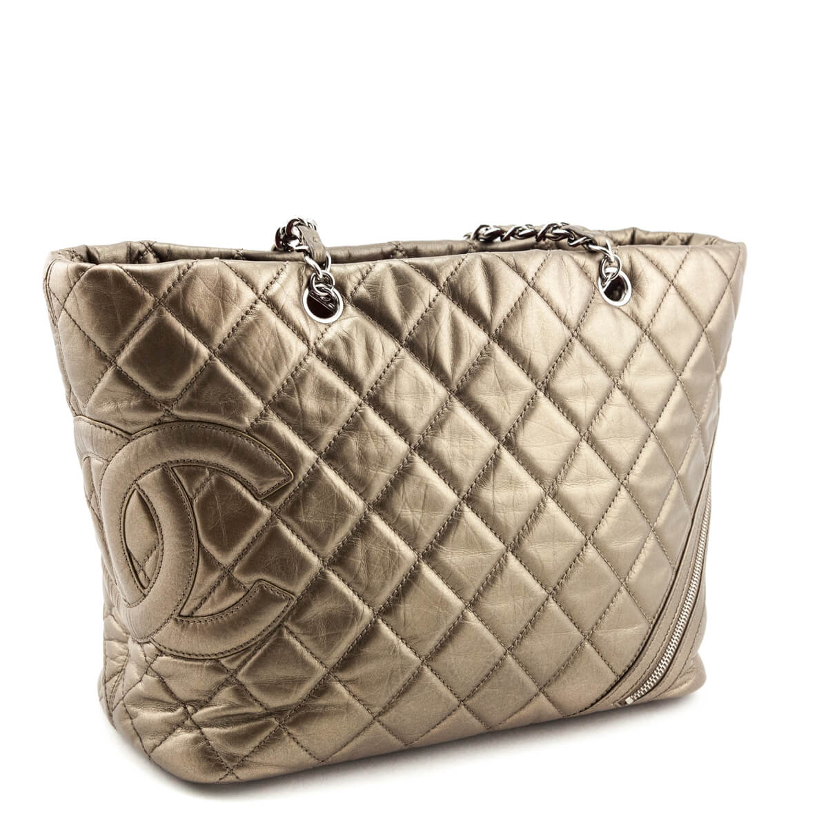 Chanel Metallic Bronze Quilted Aged Calfskin Large Cotton Club Tote