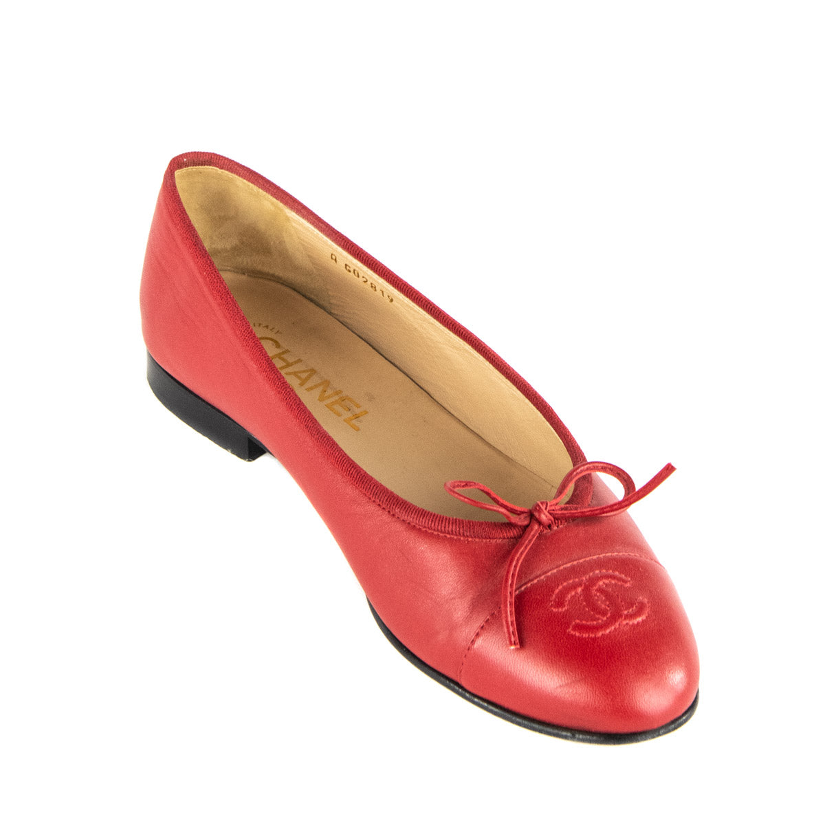 Chanel Red Leather CC Cap Toe Ballet Flats - Chanel Footwear Canada