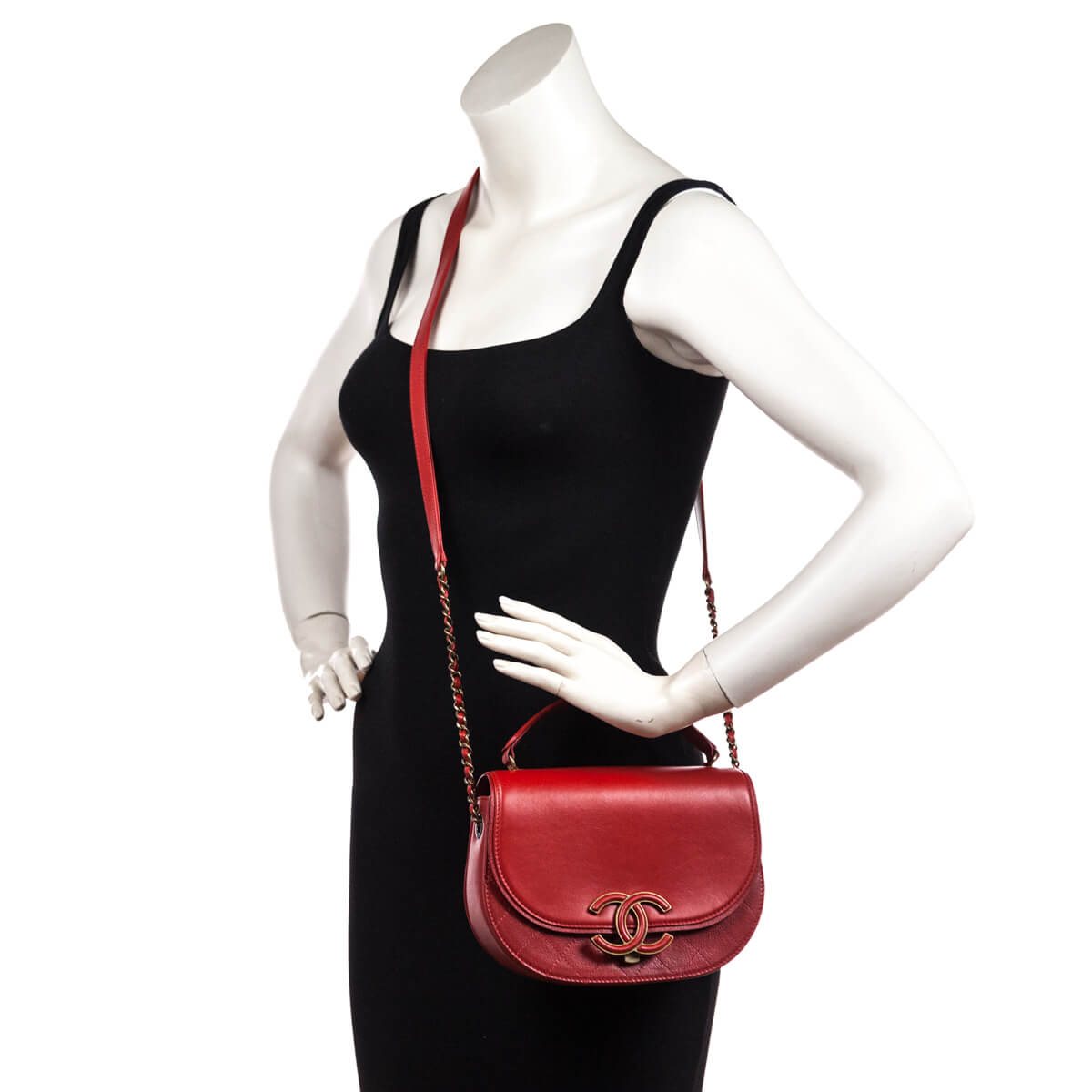 Chanel Red Shiny Calfskin & Quilted Goatskin Small Coco Curve Messenge