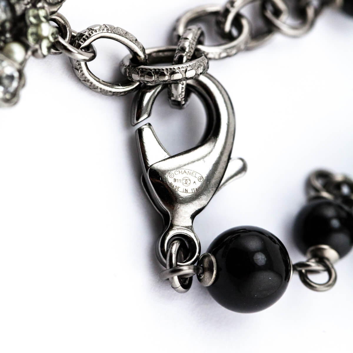 Chanel Silver & Black CC Bead Charm Bracelet - Chanel Consignment
