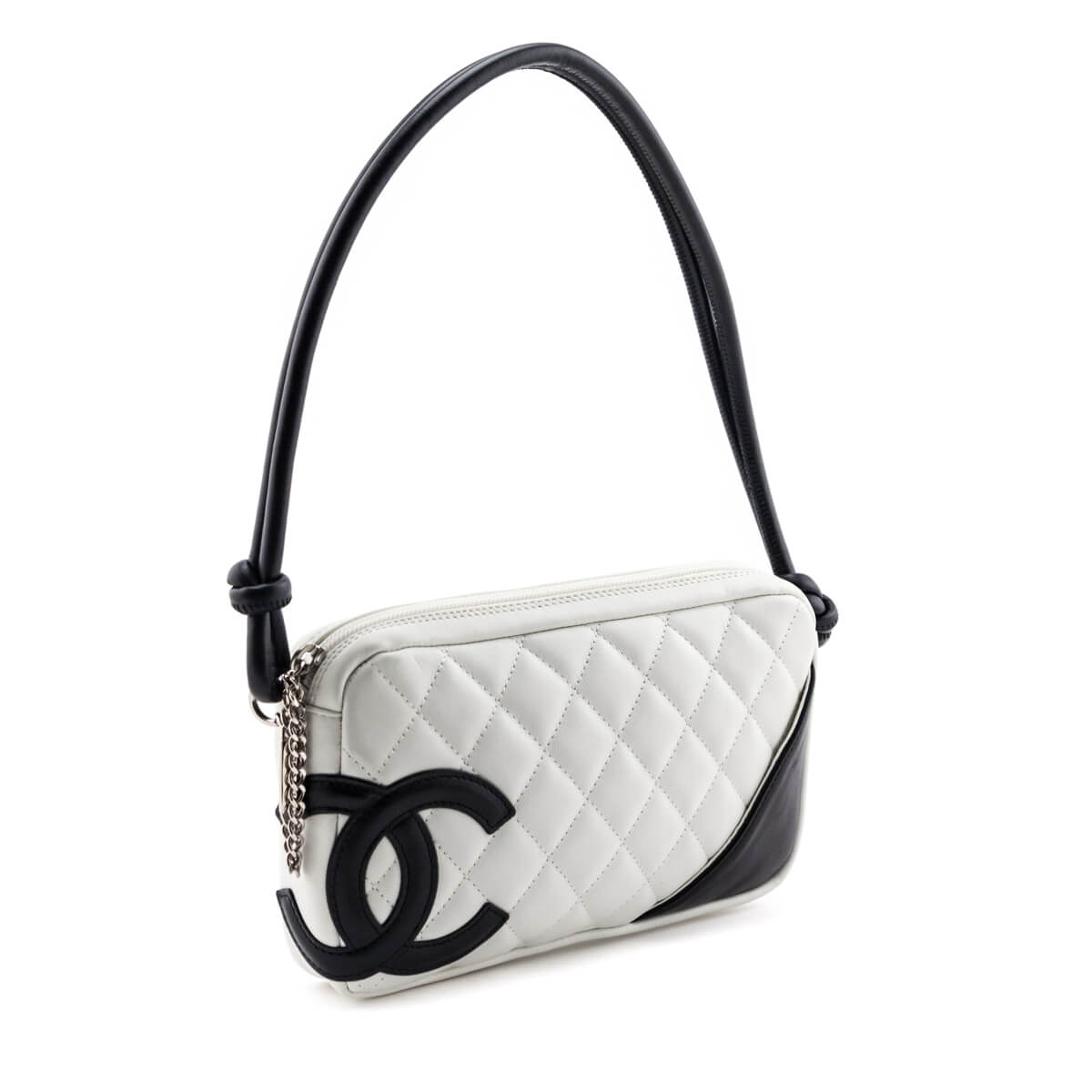 Chanel White & Black Calfskin Quilted Cambon Pochette - Chanel Bags CA