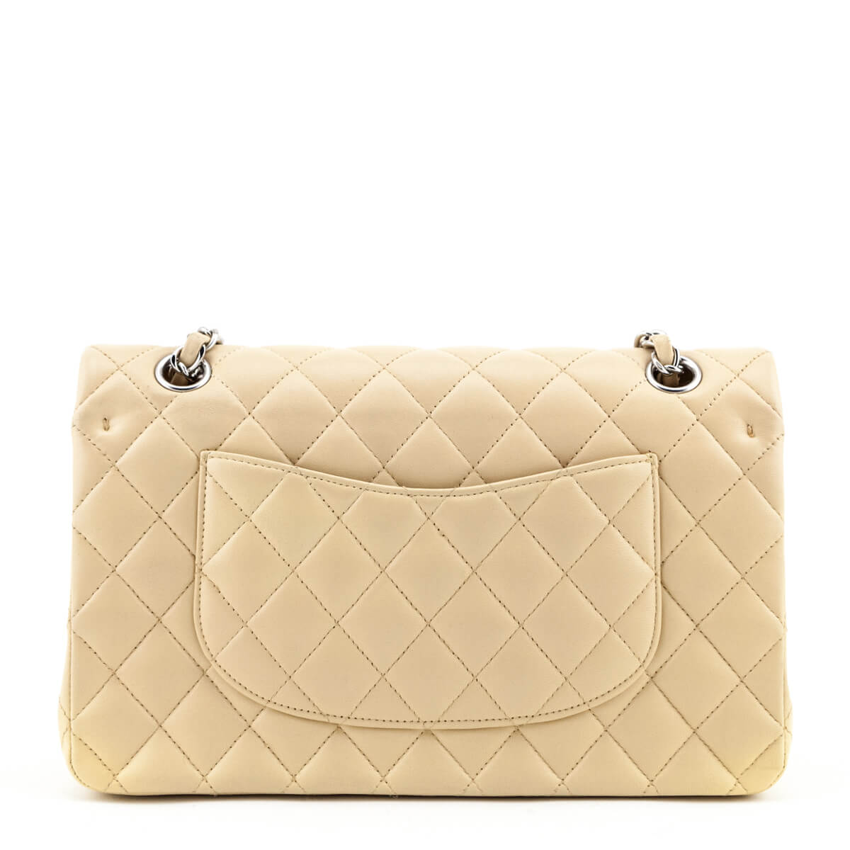 Chanel Beige Quilted Lambskin Medium Classic Double Flap Bag SHW