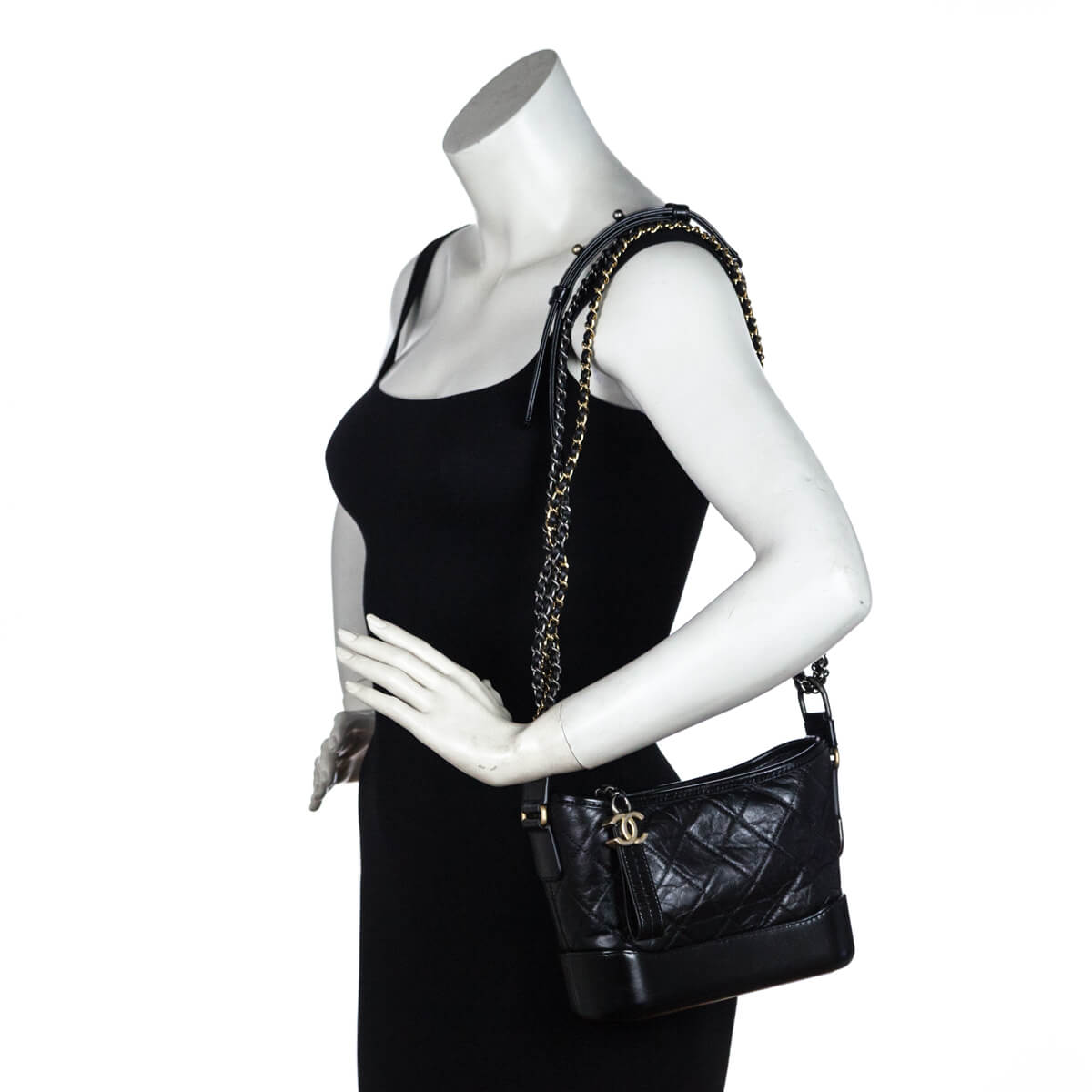 Chanel Black Aged Calfskin Small Gabrielle Hobo Bag - Luxury For Less