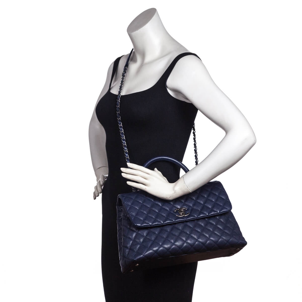 Chanel Navy Quilted Caviar Large Coco Handle Flap Bag Chanel Canada