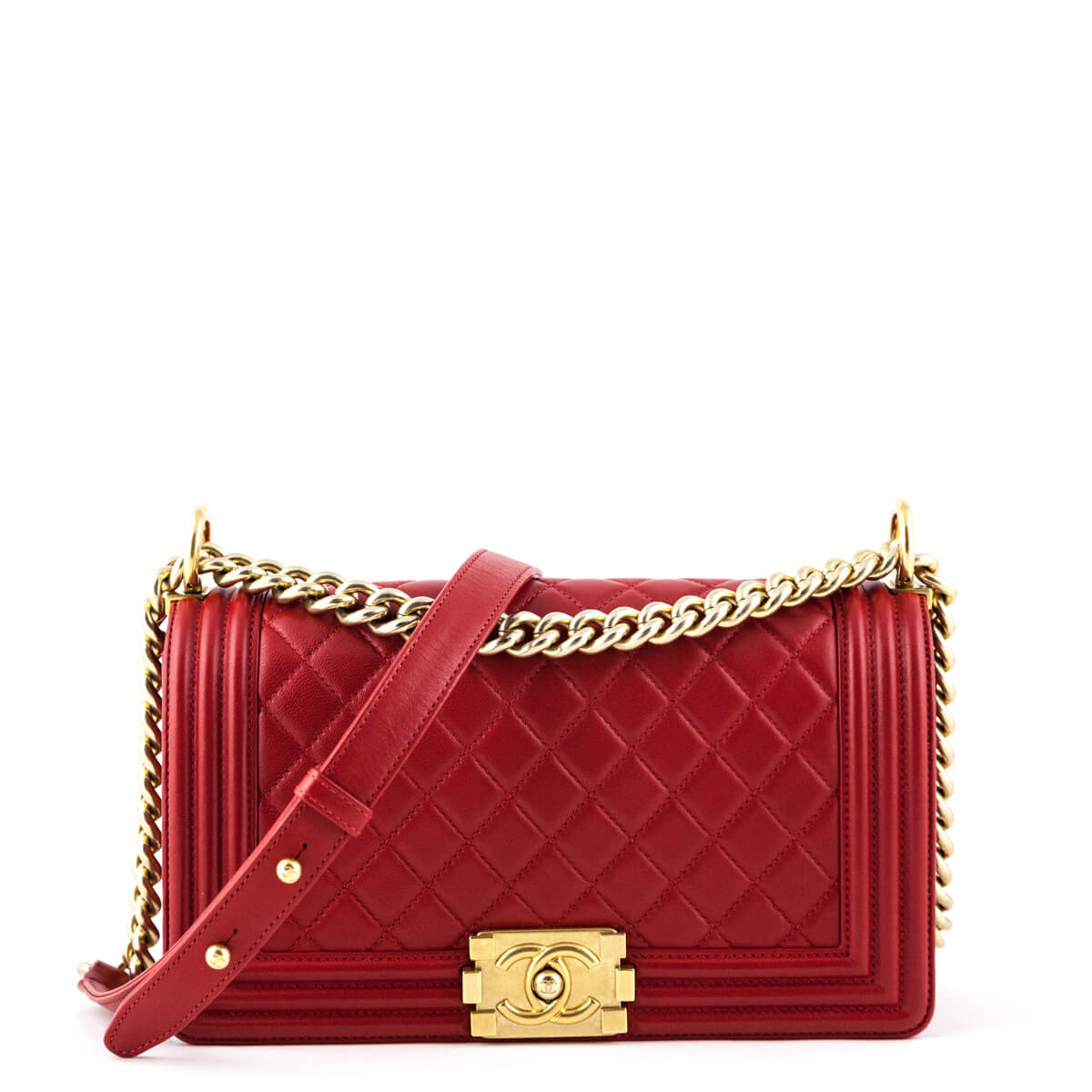 Chanel Red Quilted Calfskin Medium Boy Bag - Luxury Handbags