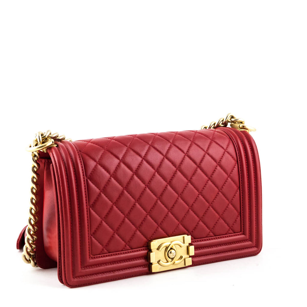 Chanel Red Quilted Calfskin Medium Boy Bag - Luxury Handbags